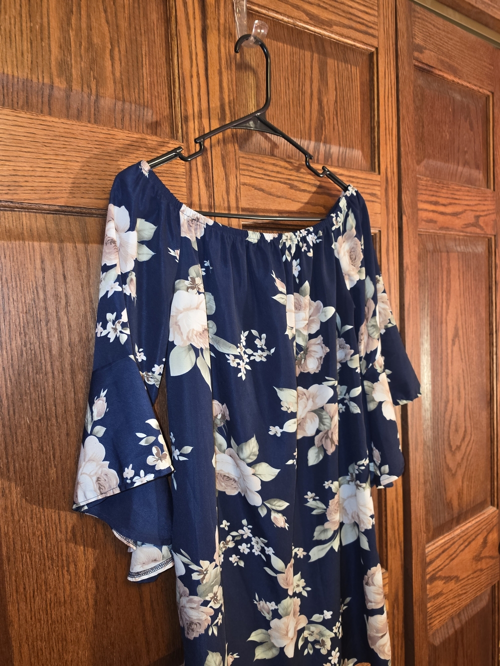 Navy Floral Off-Shoulder Tunic Dress